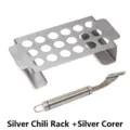 18-hole silver stainless steel chili grill rack set with a matching silver corer tool - Silver pepper rack with stainless steel corer