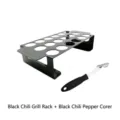 Product detail showing the 18-hole black pepper grill rack and the corer tool set - Rack With Black Handle Corer