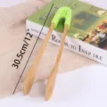 30.5cm eco-friendly wooden food tongs with green silicone grip for BBQ and salad - Round Tongs / 30.5cm / Green