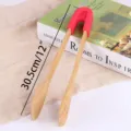 Detachable bamboo food tongs with red silicone handle for kitchen, 30.5cm - Round Tongs / 30.5cm / Red