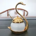 Barattolo per condimenti in ceramica cigno in lega europea con cucchiaio dorato per cucina. - Oro ceramica