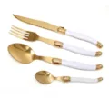Elegante 4-delige gouden roestvrijstalen bestekset met witte handgrepen voor steak en soep - 4-delige set