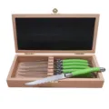 6-piece stainless steel steak knife set with green resin handles and wooden storage box - Set Of Six With Wooden Box / Green
