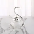 Variante di zuccheriera a cigno in stile europeo con vaso in ceramica e supporto in lega. - Argento ceramica