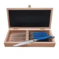 Juego profesional de 6 cuchillos para carne con mangos de resina azul y caja de madera de lujo - Juego De Seis Con Caja De Madera / Azul