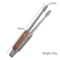 Professional 304 stainless steel food tongs with walnut wood handle, 24cm total length - Walnut Wood Handle Thickened Non-slip Style / 24cm / Antique Silver