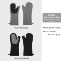Long silicone and cotton quilted oven mitts in black and grey for kitchen baking - Left Hand / Extended Flat Mouth / Gray