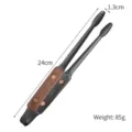 Professional 304 stainless steel food tongs with walnut wood handle for BBQ and steak grilling - Walnut Wood Handle Thickened Non-slip Style / 24cm / Cool Shining Black