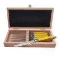 Juego profesional de 6 cuchillos para carne con mango de resina amarilla en caja de madera - Juego De Seis Con Caja De Madera / Amarillo