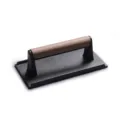 Heavy duty cast iron grill press with ergonomic wooden handle for BBQ steak searing - Square