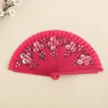 Abanico español plegable rosa pintado a mano con motivos florales para baile - Pintado por ambos lados / Rosa rojo