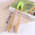 Large 30.5cm bamboo food tongs with green silicone handle for kitchen BBQ and baking - Square Tongs / 30.5cm / Green