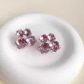 Elegant purple geometric crystal stud earrings with silver needles for a luxury look - Geometric Square Style (E3569) / Colorful Silver