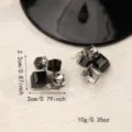Elegant square black and clear crystal stud earrings for women with silver needles - Geometric Square Style (E3569) / Silver Black