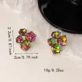 Colorful crystal cube stud earrings with S925 silver needles and product measurements - Geometric Square Style (E3569) / Colorful Gold