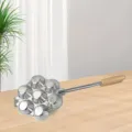 Detail view of seven-hole aluminum fluted tart mold with heat-resistant long wooden handle - 45*21CM / Egg Tart Mold