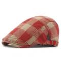 Berretto classico a quadri rossi e beige in stile vintage britannico per uomo e donna - Adatto per 55-59cm / Stile 3-Rosso (Regolazione Laterale)