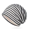 Modische schwarz-weiß gestreifte Beanie für Damen, atmungsaktive dünne Sommermütze fein - Einheitsgröße / Stil 1 / Schwarz Grau Weiß