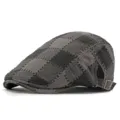 Classico berretto piatto a scacchi grigi e neri stile vintage per uomo e donna - Adatto per 55-59cm / Stile 3-Grigio (Regolazione Laterale)