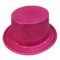 Cappello a cilindro rosa glitterato in plastica per costumi da mago e feste. - Rosso rosa