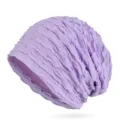 Breathable lavender lace mesh slouchy beanie for women, summer lightweight style. - One Size / Wave Pattern / Lilac Purple