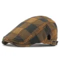 Berretto classico a scacchi marroni e neri con fibbia in metallo regolabile retrò - Adatto per 55-59cm / Stile 3-Cachi Scuro (Regolazione Laterale)