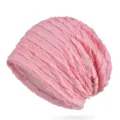 Lightweight pink textured slouchy beanie hat for women summer breathable turban headwear - One Size / Wave Pattern / Pink