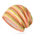 Atmungsaktive bunte gestreifte Beanie-Mütze mit doppellagigem dünnem Strickstoff - Einheitsgröße / Stil 1 / Gelb Orange Rosa Grün