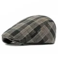 Berretto piatto classico a quadri grigi e neri in stile retrò britannico per unisex - Adatto per 55-59cm / Stile 4-Nero (Regolazione Posteriore)