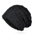 Black breathable lace mesh slouchy beanie hat for women for summer sun protection - One Size / Wave Pattern / Black