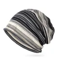 Slouchy striped beanie hat made of breathable cotton yarn for men and women - 57-63cm Circumference / Black Striped