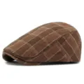 Berretto piatto classico a quadri marroni per uomo e donna, stile vintage britannico. - Adatto per 55-59cm / Stile 4-Caffè (Regolazione Posteriore)