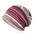 Casual maroon and white striped cotton yarn slouchy beanie hat for men and women - 57-63cm Circumference / Red Striped