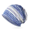 Soft cotton blue and white striped slouchy beanie hat for men and women, oversized fit - 57-63cm Circumference / Blue Striped
