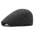Coppola classica a scacchi bianchi e neri in stile newsboy retrò per uomo e donna - Adatto per 55-59cm / Stile 5-Nero (Regolazione Posteriore)
