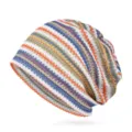 Berretto beanie a righe in maglia traspirante con elegante design patchwork multicolore - Blu Beige Arancione