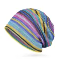 Berretto a righe traforato traspirante da donna in stile retrò multicolore vivace - Sfumatura Viola Blu Giallo