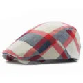 Berretto piatto classico stile vintage britannico a quadri rossi e blu per esterno - Adatto per 55-59cm / Stile 6-Plaid Rosso (Regolazione Posteriore)
