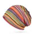 Berretto in maglia a righe colorate per donna con design traforato e traspirante - Arancione Marrone Verde