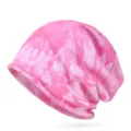 Slouchy tie-dye cotton beanie hat with stylish curled edge in pink and white pattern - 57-63cm Circumference / Rose Red Tie-Dye