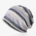 Stylish striped slouchy beanie hat in grey and navy cotton yarn for men and women 2024 - 57-63cm Circumference / Gray Rice Red Stripes