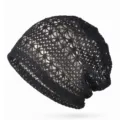 Elegante cappello beanie in pizzo nero traforato e traspirante da donna estivo - Taglia Unica (55-60 cm) / Stile con Motivo a Chicco di Riso / Nero