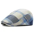 Coppola classica a quadri blu e beige per uomo e donna stile retrò berretto ivy - Adatto per 55-59cm / Stile 6-Plaid Blu (Regolazione Posteriore)