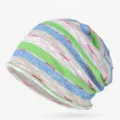 Breathable colorful striped slouchy beanie hat for men and women in soft cotton yarn - 57-63cm Circumference / Green Blue Rice Stripes