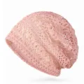 Elegante berretto in pizzo rosa per donna, traspirante e leggero in stile uncinetto estivo - Taglia Unica (55-60 cm) / Stile con Motivo a Chicco di Riso / Rosa