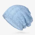 Berretto donna in pizzo blu chiaro traspirante stile slouchy per protezione solare estiva - Taglia unica / Stile a Rete / Azzurro