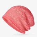 Leggero berretto traspirante in pizzo rosa per donna stile slouchy protezione solare - Taglia unica / Stile con motivo geometrico / Rosso rosa