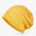 Berretto morbido in pizzo giallo traspirante per donna per primavera ed estate - Taglia Unica (Adatta per 55-60cm) / Stile con motivo geometrico / Giallo