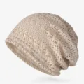 Berretto slouchy da donna in pizzo beige traspirante ed elegante per la primavera - Taglia Unica (Adatta per 55-60cm) / Stile con motivo geometrico / Grigio