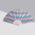 33cm holographic PVC folding fan with white plastic ribs and rainbow iridescent finish - Colorful